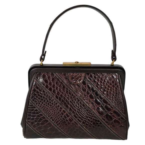 VTG 1970s Andrew Geller brown reptile patterned leather handbag VGUC - Picture 2 of 14